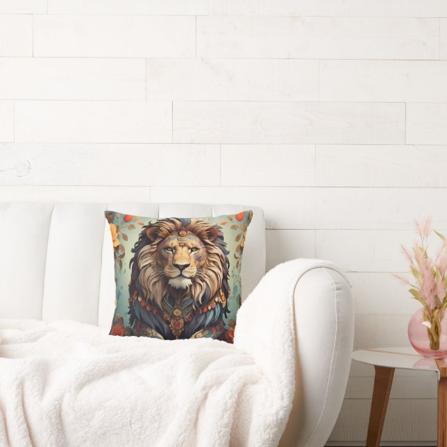 Roaring Majesty: Lion Illustration  Throw Pillow (Couch)