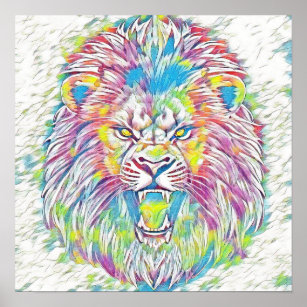 Roaring Pastel Rainbow Lion Art  Poster