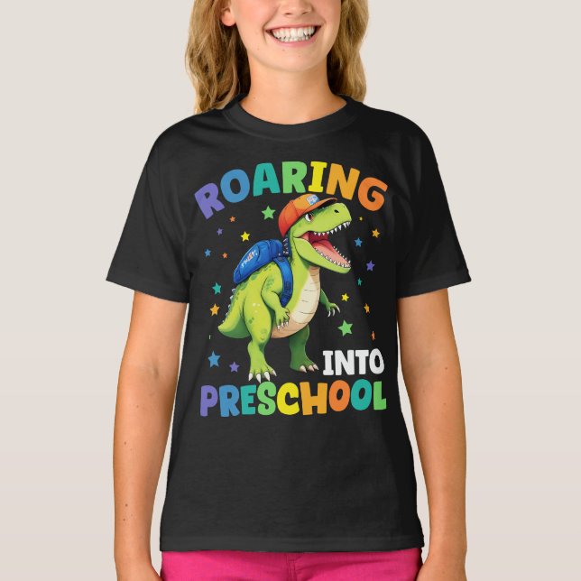 Roaring Preschool Dinosaur T Rex Back To School   T-Shirt (Front)