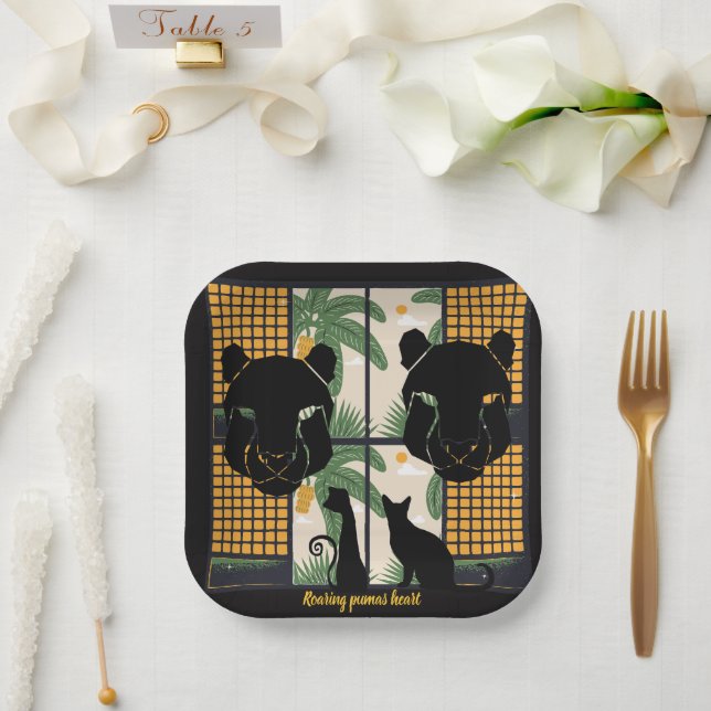 Roaring Pumas Hearts  Paper Plates (Wedding)
