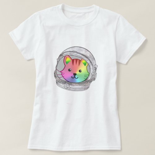 Roaring Rainbow Astro Kitty Cat Astronaut Helmet T_Shirt