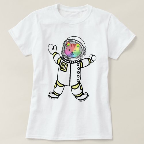 Roaring Rainbow Astro Kitty Cat Astronaut T_Shirt