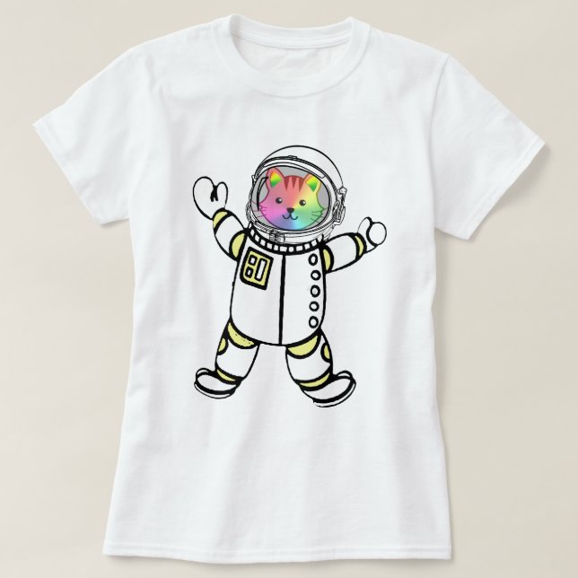 Roaring Rainbow Astro Kitty Cat Astronaut T-Shirt (Design Front)