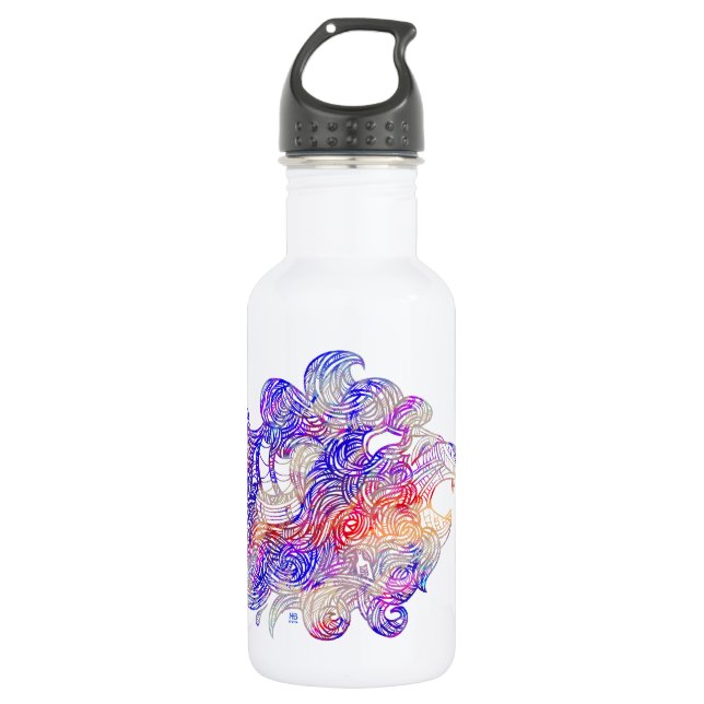 Roaring Sea Lion Intricate illustration Water Bottle (Front)