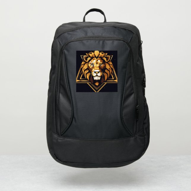 "Roaring Style: Lion Logo Printed Backpack  (Front)