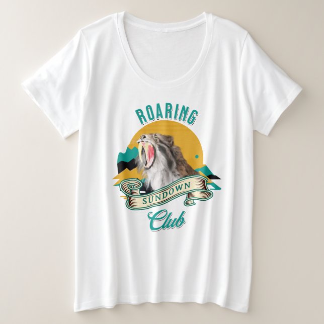 Roaring Sundown Club Sabertooth Tiger Plus Size T-Shirt (Design Front)