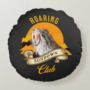 Roaring Sundown Club Sabertooth Tiger Round Pillow