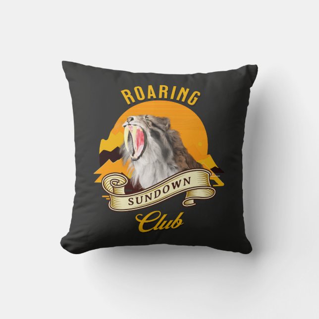 Roaring Sundown Club Sabertooth Tiger Throw Pillow (Front)