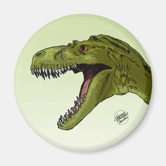 Roaring T-Rex Dinosaur by Geraldo Borges Magnet (Front)