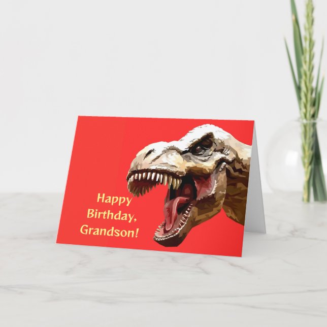 ROARING T-REX GRANDSON BIRTHDAY CARD (Front)