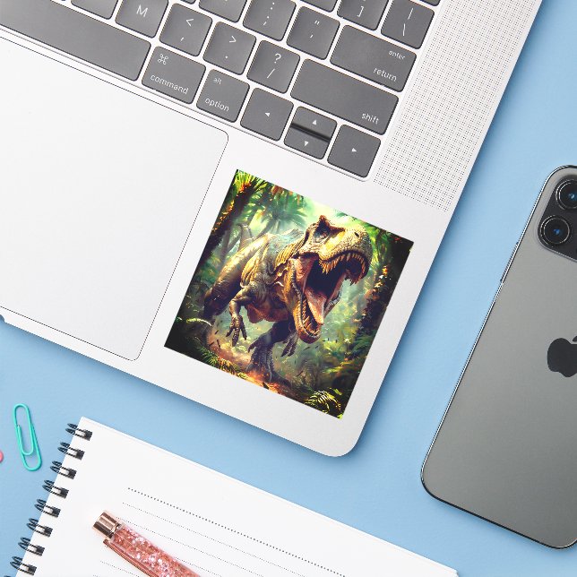 Roaring T Rex Jungle Scene Sticker (Laptop w/ iPhone)