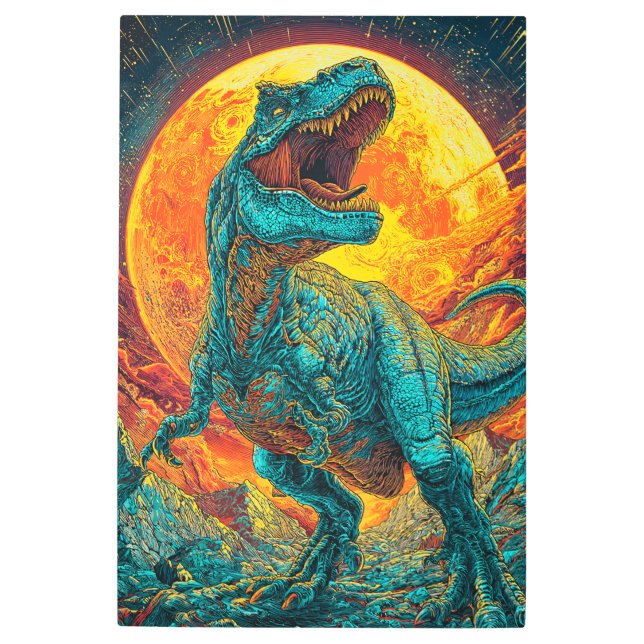 Roaring T-Rex: Prehistoric Power Unleashed Metal Print (Front)