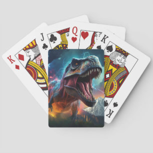 Roaring T Rex Stormy Mountain Dinosaur Poker Cards
