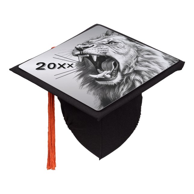 Roaring the Graduation Year Lion  Graduation Cap Topper (Angled)