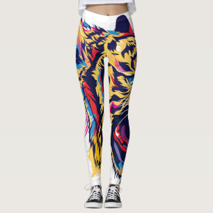 Roaring tiger: colorful head illustration. leggings