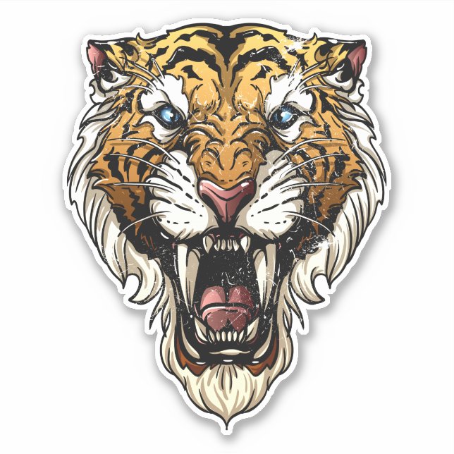 Roaring Tiger Distressed Style Sticker (Front)