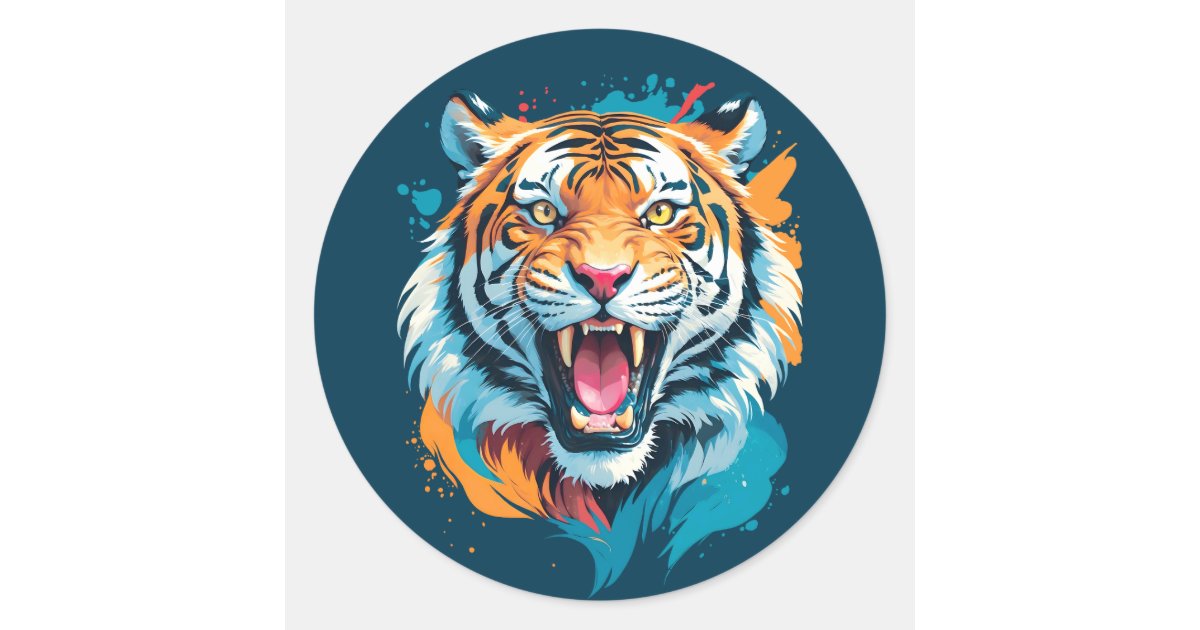 Roaring Tiger Face Classic Round Sticker | Zazzle