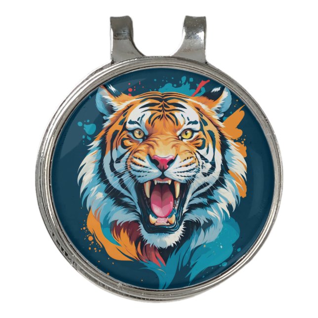 Roaring Tiger Face Golf Hat Clip (Front)