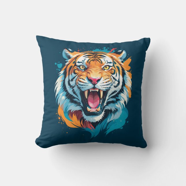 Roaring Tiger Face Throw Pillow (Front)