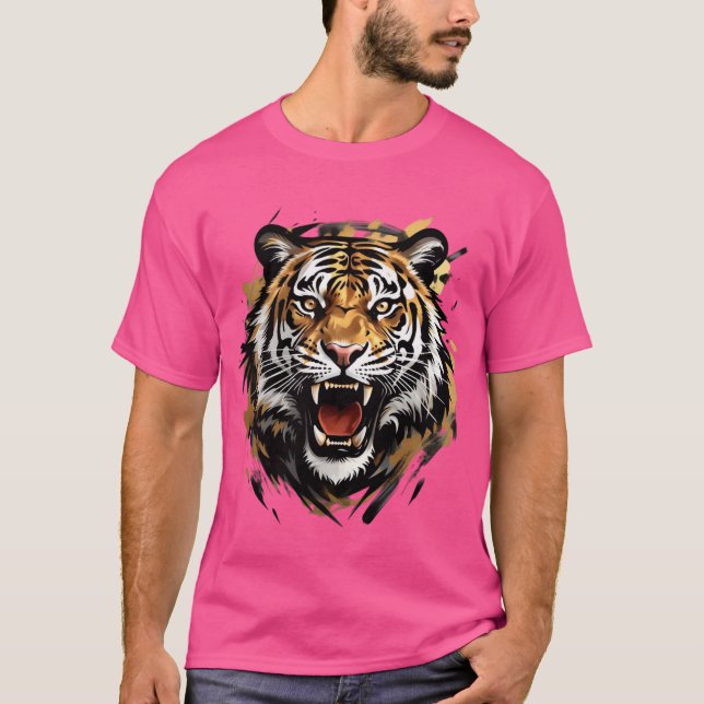 Roaring Tiger Face Vector Illustration T-Shirt (Front)