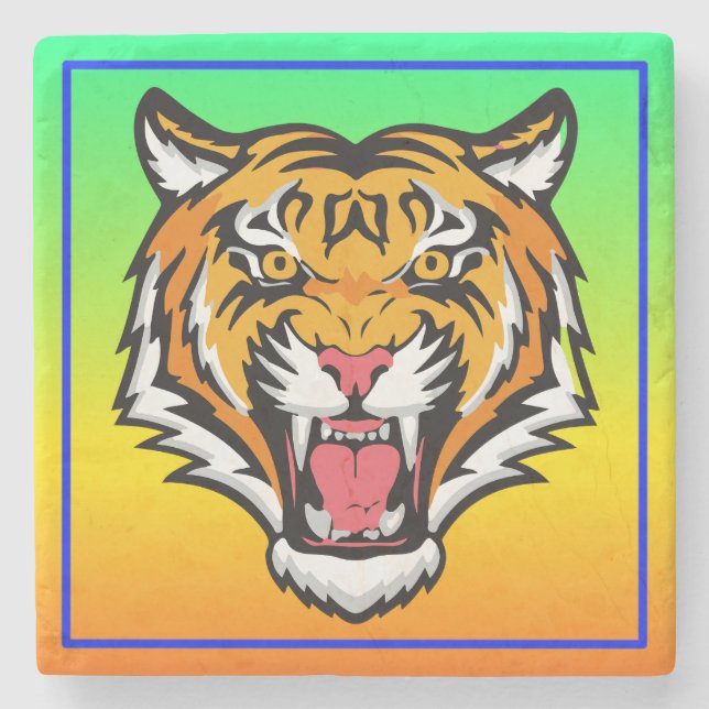 Roaring Tiger Head-25818 Stone Coaster (Front)