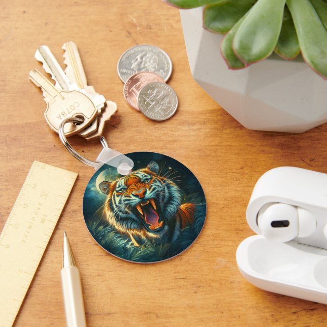 Roaring Tiger Moonlit Jungle Keychain (Desk)