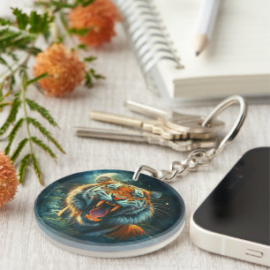 Roaring Tiger Moonlit Jungle Keychain