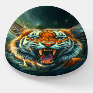 Roaring Tiger Moonlit Jungle Paperweight