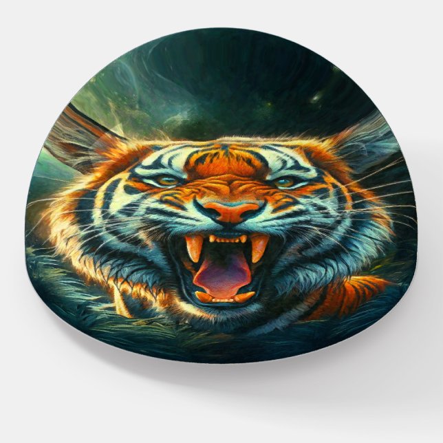 Roaring Tiger Moonlit Jungle Paperweight (Angled)