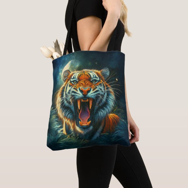 Roaring Tiger Moonlit Jungle Tote Bag (Close Up)