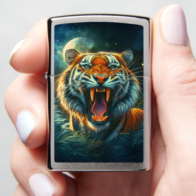 Roaring Tiger Moonlit Jungle Zippo Lighter (In Hand)
