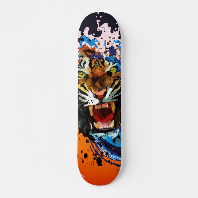 Roaring Tiger Paint Splatter Surf Wave Street Art Skateboard (Front)