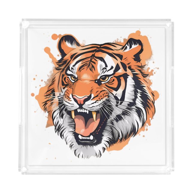"Roaring Tiger Portrait."  Acrylic Tray (Front)