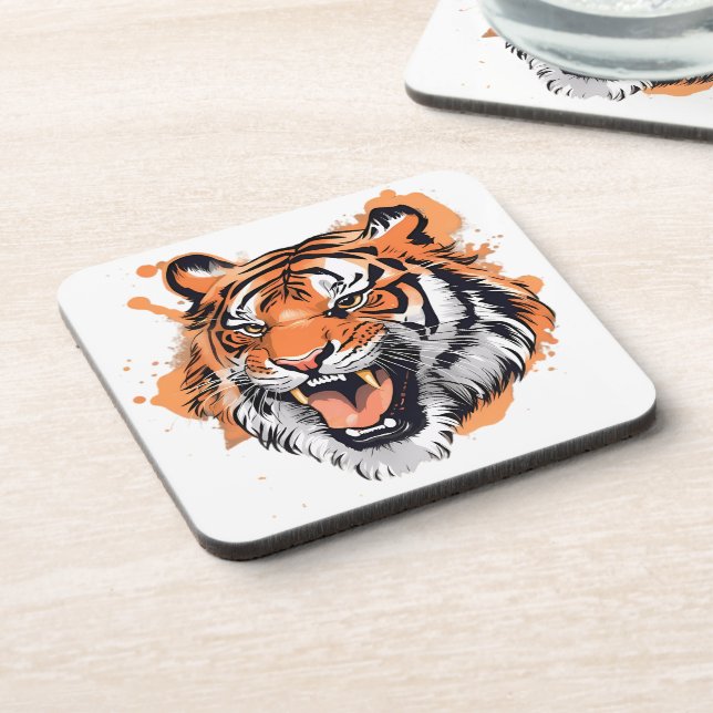 "Roaring Tiger Portrait."  Beverage Coaster (Left Side)