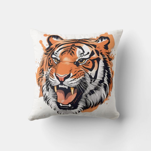 "Roaring Tiger Portrait."  Throw Pillow (Back)