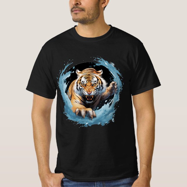 Roaring Tiger T-shirt in blue waters (Front)