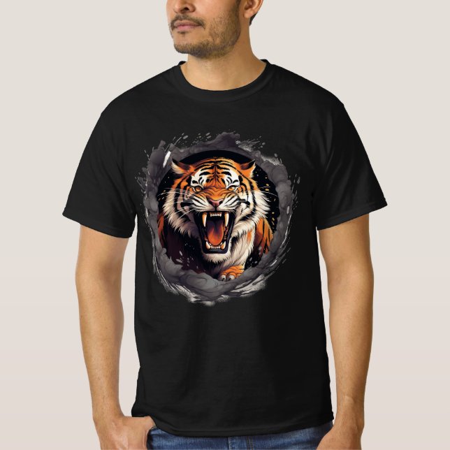 Roaring Tiger T-shirt in the smoke (Front)
