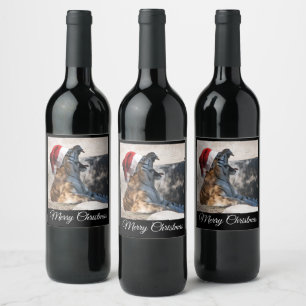 Roaring Tiger wearing a Santa Hat Wine Label