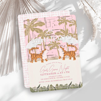 Roaring Tigers Pink Chinoiserie Mahjong Party Invitation