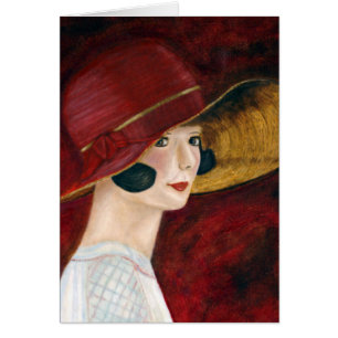 Roaring Twenties 1920s Flapper Girl in Red Hat Cards