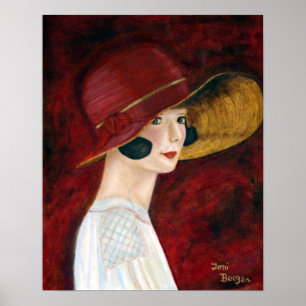 Roaring Twenties 1920s Flapper Girl in Red Hat Poster