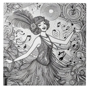 Roaring Twenties Art Deco Retro Glam Black & White Ceramic Tile
