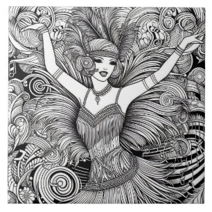 Roaring Twenties Art Deco Retro Glam Black & White Ceramic Tile
