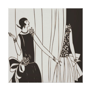 Roaring Twenties Art Deco Wrapped Canvas - sepia