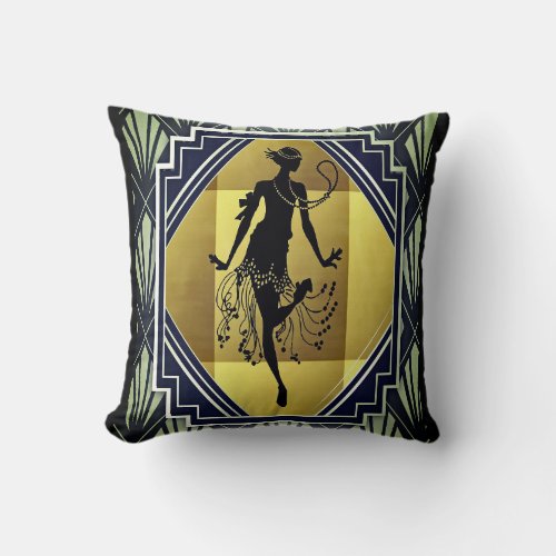 Roaring Twenties Dancing Flapper Lady Throw Pillow