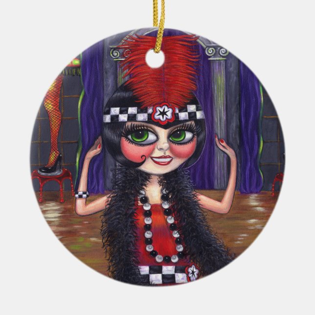Roaring Twenties Flapper Girl 1920s Big Eyes Cute Ceramic Ornament (Front)