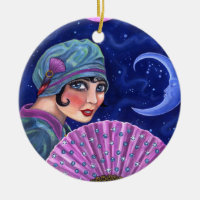 Roaring Twenties Flapper Girl Fan Moon Stars