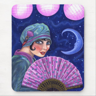 Roaring Twenties Flapper Girl Fan Moon Stars Mouse Pad