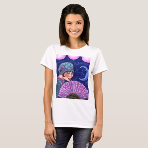 Roaring Twenties Flapper Girl Fan Moon Stars T_Shirt
