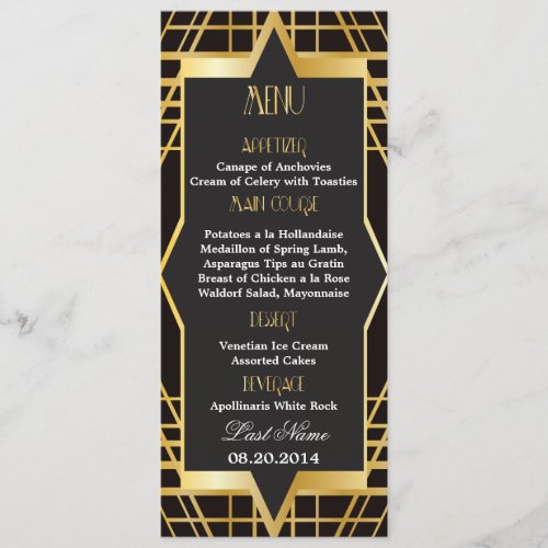 Roaring Twenties Gatsby Style Wedding Menu